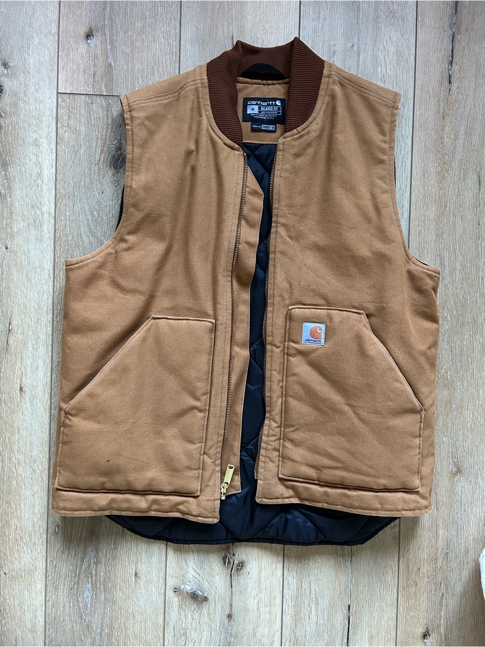Carhartt Men's Brown Quilted Work Vest with Rib-Knit Collar